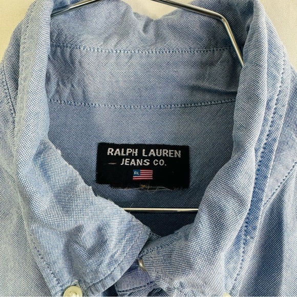 POLI RALPH LAUREN JEANS BLUE SHIRT OXFORDS BUTTON DOWN VINTAGE 90s  COTTON SHIRT - Picture 6 of 11